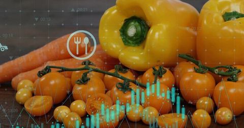 Fresh Vegetables with Digital Data Interface Overlay