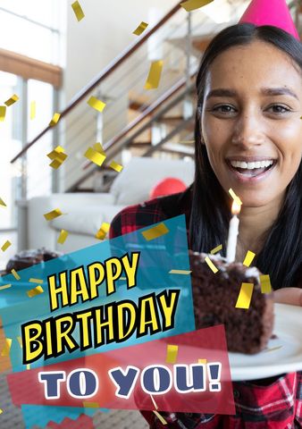 birthday happiness celebration with young woman holding cupcake - Download Free Stock Templates Pikwizard.com