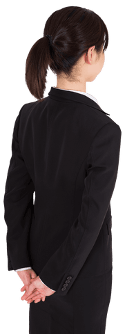 Transparent Asian Businesswoman Standing with Hands Behind Back