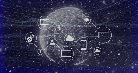 Innovative cyberspace connectivity with 3d globe mesh and digital icons