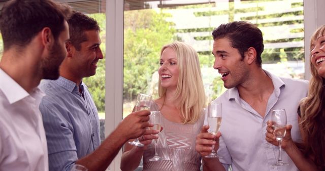 Smiling Friends Toasting and Celebrating with Champagne Glasses - Download Free Stock Images Pikwizard.com