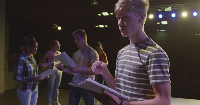 Teen Actors Rehearsing Stage Play with Scripts - Download Free Stock Images Pikwizard.com