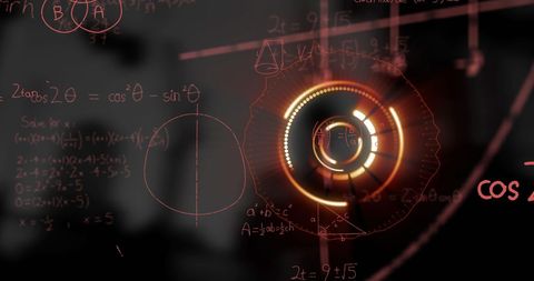 Futuristic digital interface with complex math equations