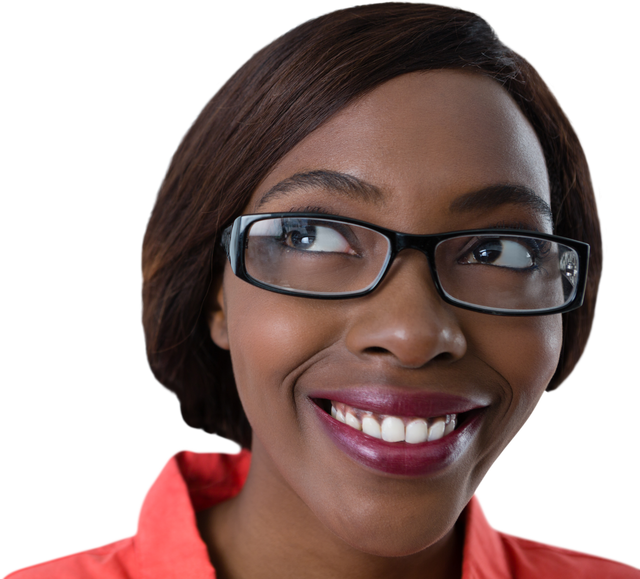 Transparent Background of Smiling Woman Looking Away with Glasses - Download Free Stock Videos Pikwizard.com