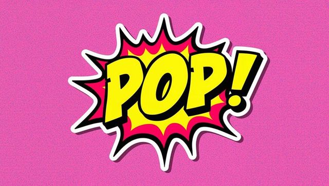 Retro comic pop! burst sticker on pink halftone background for pop art designs and branding