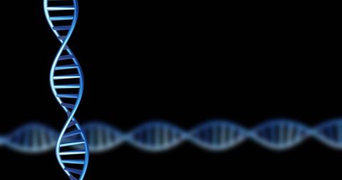 3d blue dna strand with abstract pattern on black background