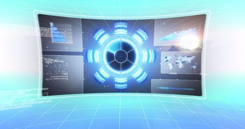 Data Processing Interface with Digital Blue Holographic Screen - Download Free Stock Images Pikwizard.com