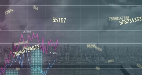 Digital Data Overlay with Cityscape Backdrop Illustrating Economic Trends - Download Free Stock Images Pikwizard.com