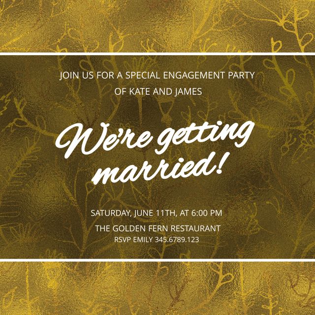 Elegant Wedding Invitation with Golden Ferns Background - Download Free Stock Templates Pikwizard.com