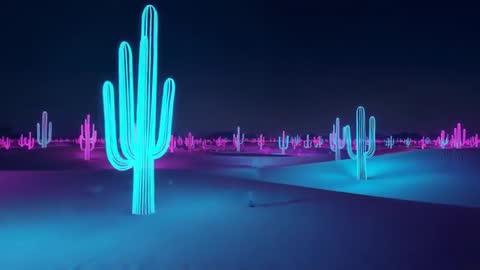 Neon Cacti Illuminate Futuristic Desert Landscape