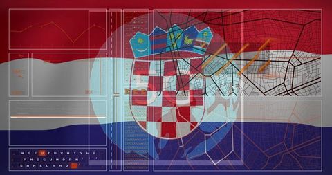 Croatian flag with digital data and map interface