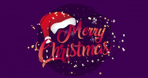 Merry Christmas Text with Festive Santa Hat and Snowflakes