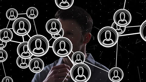 Man Surrounded by Digital Network Connections Graphic