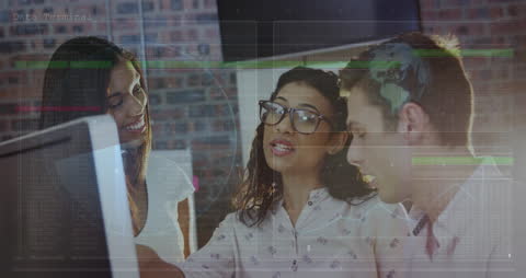 Diverse Team Collaborating on Digital Data Processing