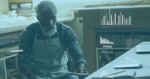 Craftsman Reviewing Wood Sample with Digital Data Overlay