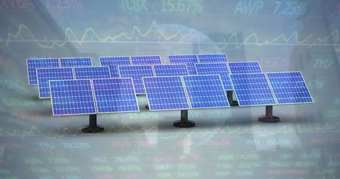 Solar Panels with Stock Market Overlay Reflecting Technology and Sustainability Trends - Download Free Stock Images Pikwizard.com