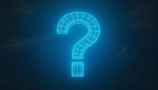 Futuristic neon 3d technology question mark in virtual space