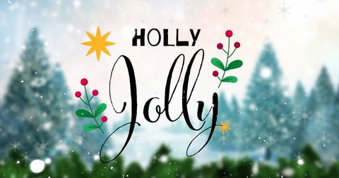 Festive Snow Fall Over Holly Jolly Merry Christmas Design - Download Free Stock Images Pikwizard.com