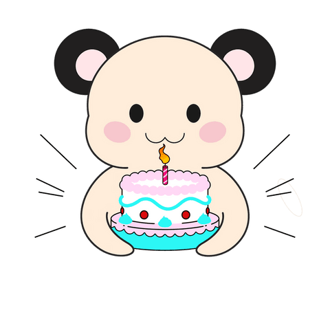 Cartoon bear holding cake with candle on transparent background