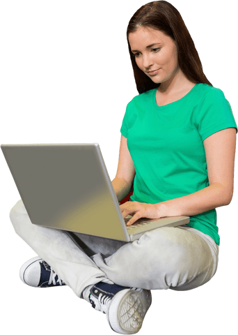 young woman on floor using laptop, transparent background - Download Free Stock Videos Pikwizard.com