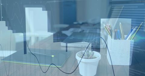 Abstract Digital Interface Overlay on Modern Office Desk - Download Free Stock Images Pikwizard.com