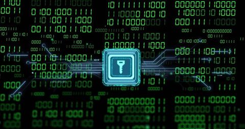 Microchip pulsing and transmitting encrypted key across binary circuit matrix for cybersecurity
