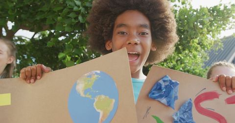 Young boy advocating for environmental awareness