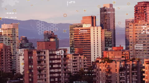 Digital Interface Data Overlay on Modern Cityscape