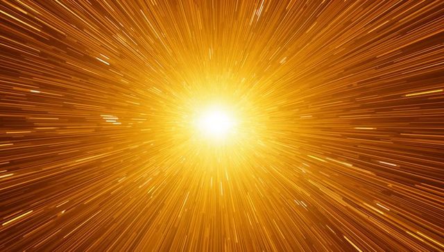 Golden starburst radiating high-speed light rays and energetic burst for cosmic backgrounds