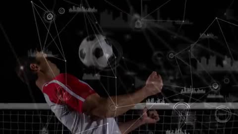 Soccer Player Heading Ball Into Goal with Digital Network Effects