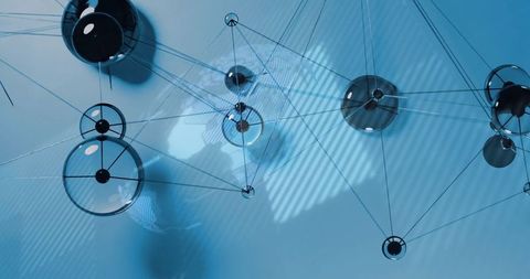 Futuristic Glass Sphere Network on Blue Backdrop