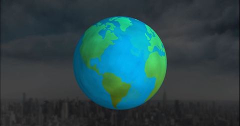 Floating Stylized Earth with Dark City Background - Download Free Stock Images Pikwizard.com