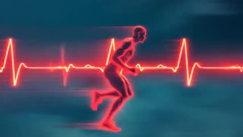 Pulsing ECG Line Energizes a Runner in Fused Tech and Fitness