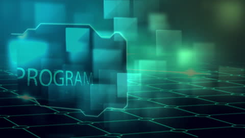 Futuristic Digital Data Processing Animation on Network Grid