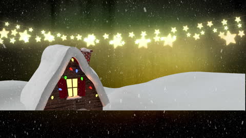 Cosy Snow-Covered House with Festive Star Lights