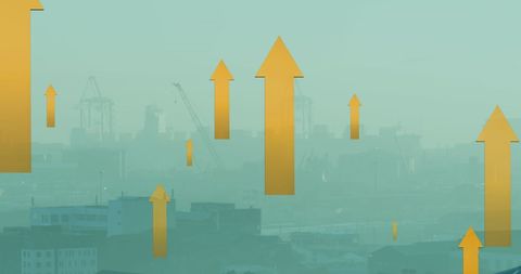 arrows pointing upward over industrial cityscape - Download Free Stock Images Pikwizard.com