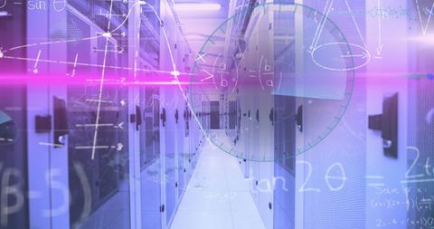 Data Center with Mathematical Interface Overlay - Download Free Stock Images Pikwizard.com