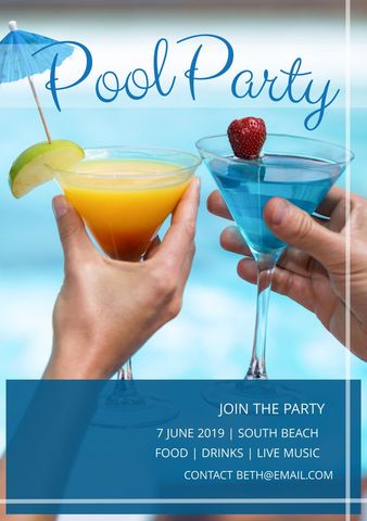 colorful cocktails at poolside party invitation - Download Free Stock Templates Pikwizard.com