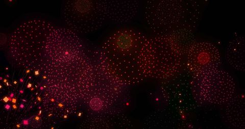 Vibrant Digital Fireworks with Abstract Dots on Black Background