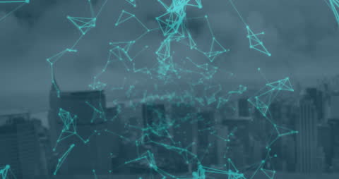 Digital Network Connections Over Urban Skyline