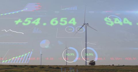 Financial Data Overlaying Wind Turbines in Green Energy Vision