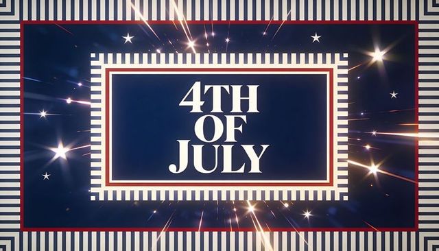 Bold 4th of july navy banner featuring stars, stripes and golden fireworks