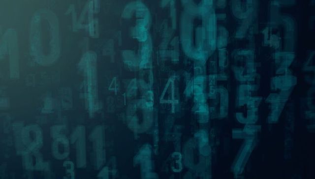Flowing Neon Numerals Streaming in Vertical Columns Over Dark Teal Digital Data Matrix
