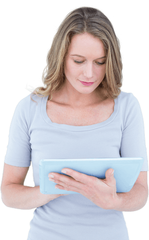 Transparent Woman Using Digital Tablet Thoughtfully - Download Free Stock Videos Pikwizard.com