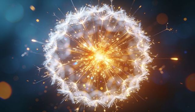 Golden core burst with radiant filaments and spark trails futuristic energy orb background