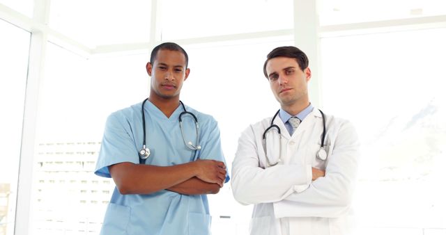 Confident Medical Professionals Staring Pose in Bright Office - Download Free Stock Images Pikwizard.com