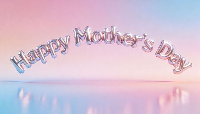 Floating metallic foil balloon letters happy mother's day pastel gradient glossy floor
