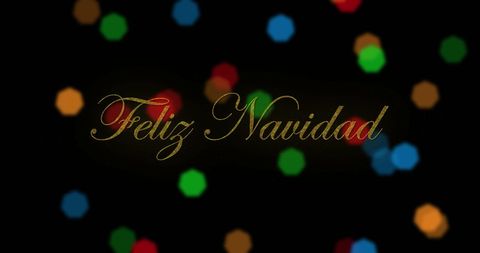 Feliz Navidad Text with Colorful Lights on Black Background