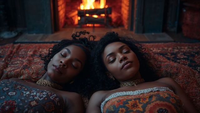 Peaceful relaxation by cozy fireplace with warm textile touch