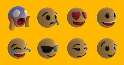 Collection of 3d emojis with various expressions on yellow background